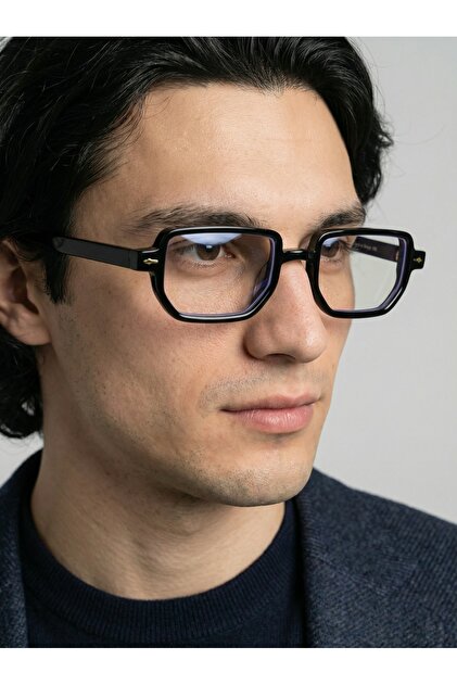Lodin Geometric Black Cornered Blue Light Protection Glasses |   50 Ekartman |   Suitable for Changing Glass