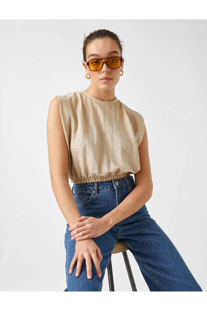 Beli Lastikli Crop Tişört