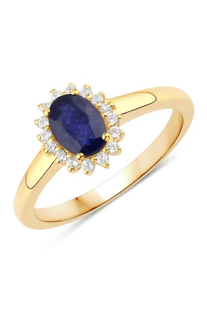 Edelsteinring Ring Sterling Silber gelbvergoldet Saphir blau Topas weiß