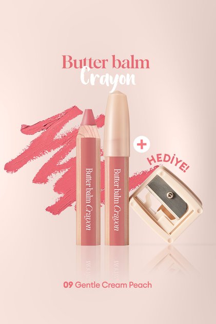 مرطب شفاه ملون على شكل قلم رصاص كريمي ومبراة قلم رصاص CLIO Butter Balm Crayon 009 كريم لطيف للخوخ