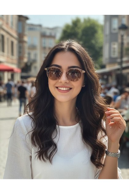 نظارات شمسية من نيويورك الأمريكية بإطار عاري ولون بني زجاجي مستدير للجنسين مع حماية من الأشعة فوق البنفسجية 400