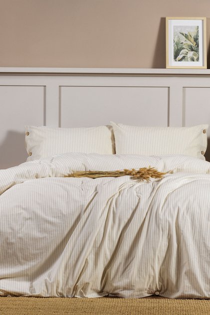 Impero Duvet Cover Set Single Fitted Sheet 100% Cotton (160X220 cm) Beige