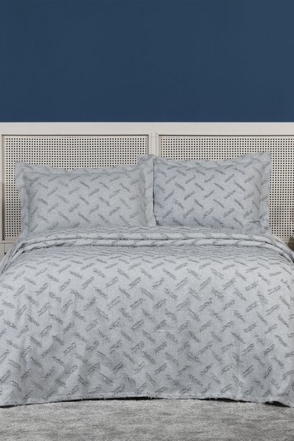 Liya Bedspread Set Double Size Cotton Nordic Tufted 3 Pieces (230X250 cm) Gray