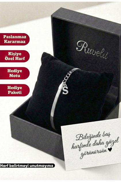 Kararmaz Çelik İtalyan Model 1 Adet Harfli Sevgili, Arkadaş, Hediye Bilekliği Unisex Gümüş Renk