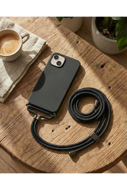 Apple iphone 14 / 13 compatible corded neck strap velvet interior launch soft silicone phone case