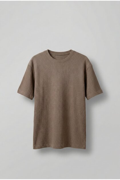 Men's Corded Fabric Washable Color Changing Oversized T-Shirt Brown White