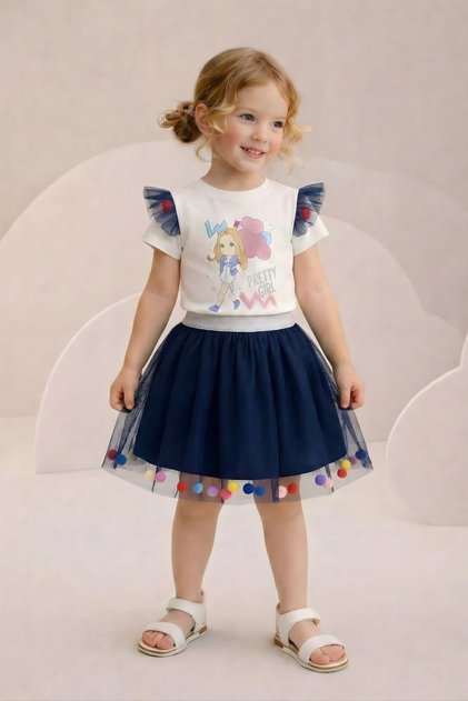 Girls Summer 2-Piece Set - Tulle Skirt & Short Sleeve Badi - Birthday Party Outfit 3-6 Years