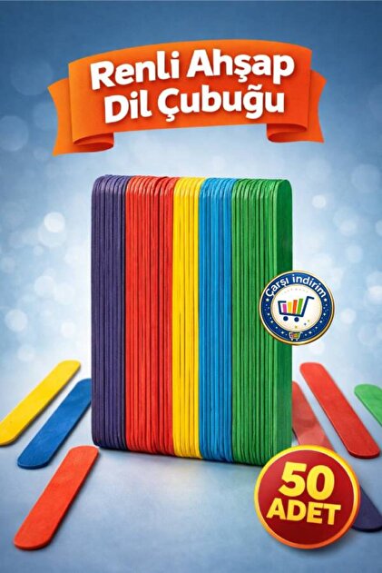 Renkli 50 Adet Dil Çubuğu Ahşap Büyük Geniş Abeslang Dondurma Dil Basma Çubuk