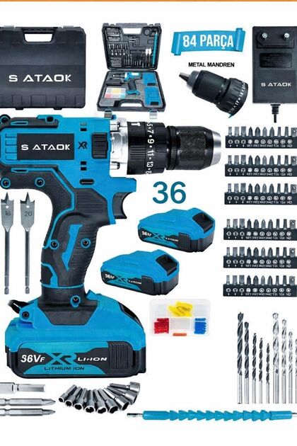 Sataok 36v 5ah Çelik Mandren Darbeli Şarjlı Matkap Vidalama 84
