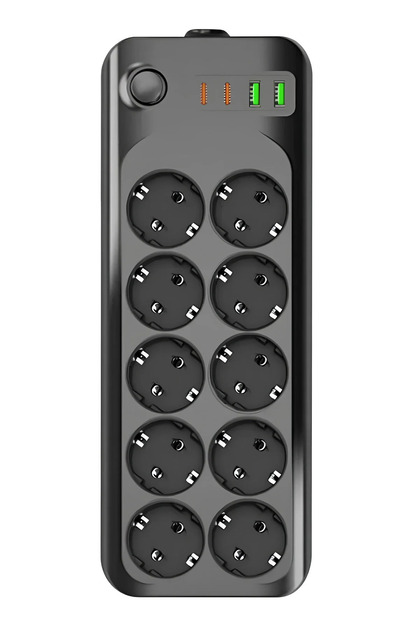 2 MT Uzatma Kablosu Çoklu Priz Termal Akım Korumalı 10'lu Priz 3X USB 1X Type-C Çıkışlı Priz