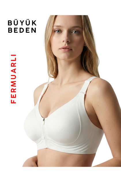 Plus Size Zippered Laser Cut Non-Marking Underwire-Free Padded Adjustable Strap Bra