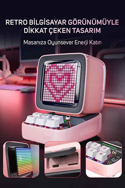 Divoom Ditoo Pro Pembe Bluetooth Hoparlör ve Times Gate Dijital