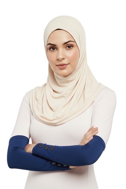 Buttoned Practical Hijab Sleeve Combed Cotton Prayer Sleeve - Dark Blue