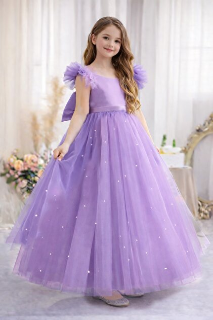 lilac dress graduation SUNEH Ruffle Sleeves Long Pearls Girls Princess Birthday Dress subcategory: Cocktail