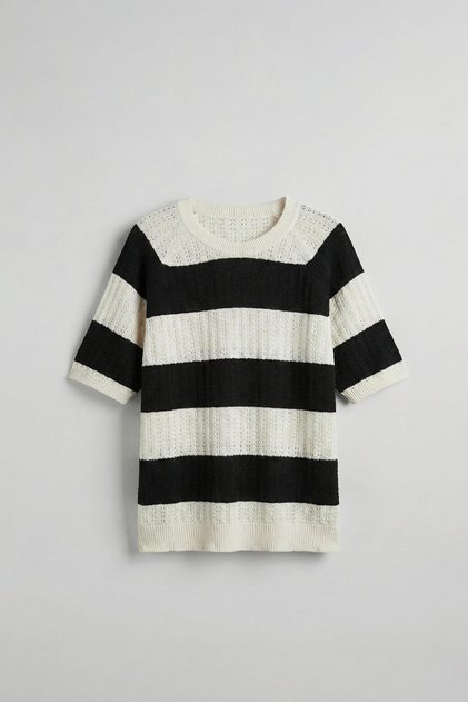 Men's Oversize Striped Patterned Knitted Knitwear T-Shirt Black