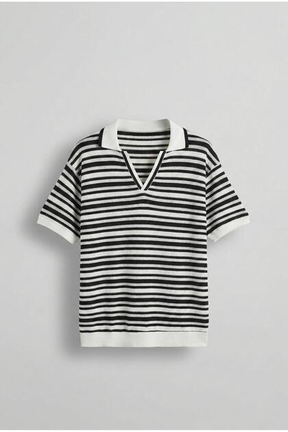 Men's Oversize Half Placket Collar Mesh Stretchy T-Shirt Black White