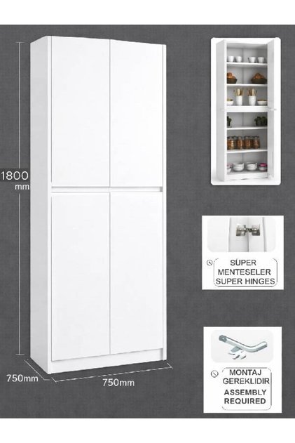 Santira Patentli Kulpsuz 4 Kapaklı,Çok Amaçlı Dolap,Mutfak Dolabı,Elbise Dolabı,Kiler Dolabı Beyaz