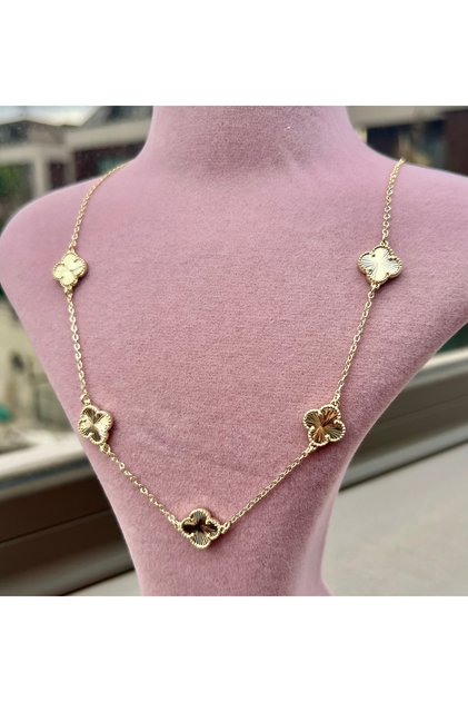 14K Altın Kaplama Yoncalı Çoklu Kolye 50 cm