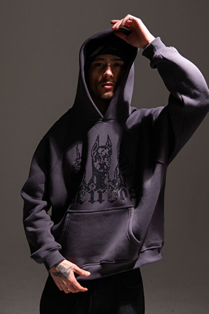 Cos Weirdos Anthracite Rhinestone Taşlı Sweathirt Hoodie - Fiyatı Cos Weirdos Anthracite Rhinestone Taşlı Sweathirt Hoodie - Fiyatı