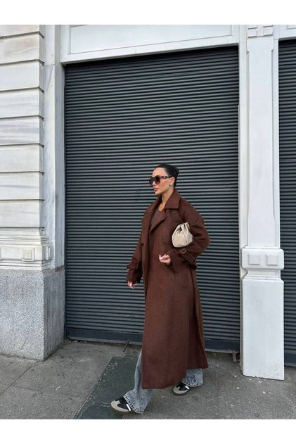 Καφέ Hilda Sleeves Pocket Λεπτομερές παλτό-50001