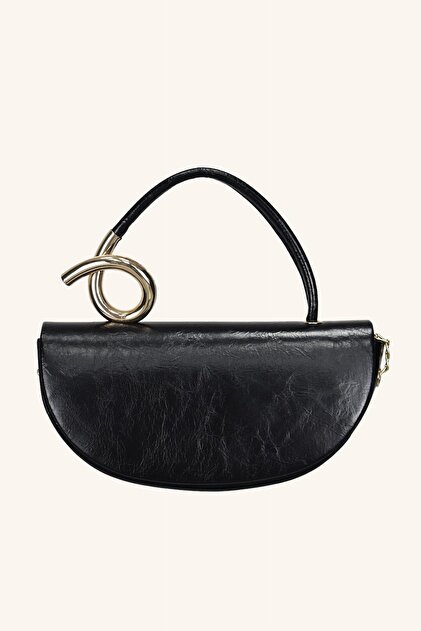 Aura Metal Detailed Hand and Shoulder Bag - Black