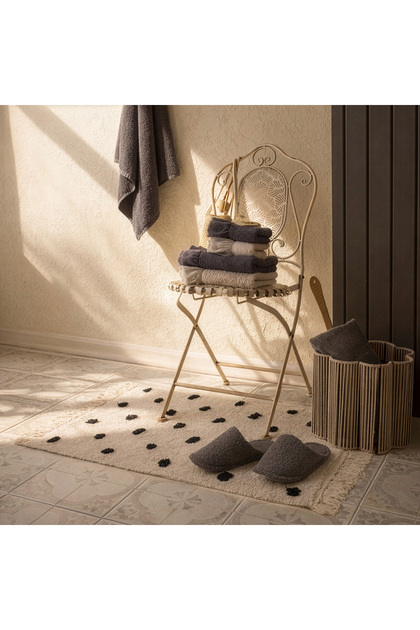 Soft Tufting Vira Banyo Paspası - Ekru / Siyah - 60x90 cm