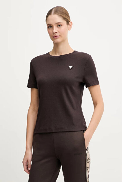 Guess Sonia Bisiklet Yaka Kısa Kollu Kadın Kahverengi T-shirt