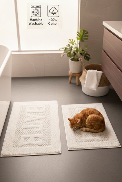 Rueso Ecru 2-Piece 100% Cotton Bath Mat Set