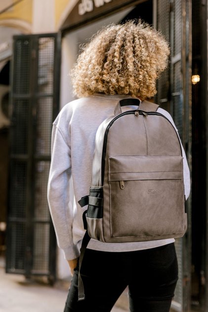 Oslo Gray Unisex 15.6 Inch Waterproof Faux Leather Daily Backpack with Laptop Compartment