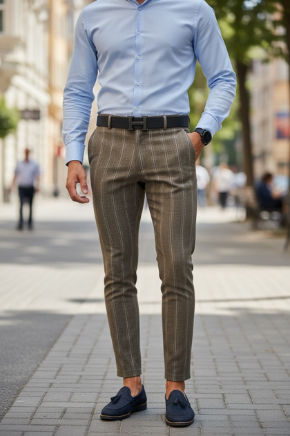 Pantaloni casual pentru barbati, in dungi, slim fit, Maro, B1630
