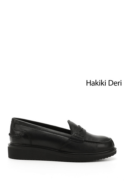 Black Heart Genuine Leather Round Toe Filled Sole Loafer Women's Casual Shoes 24092