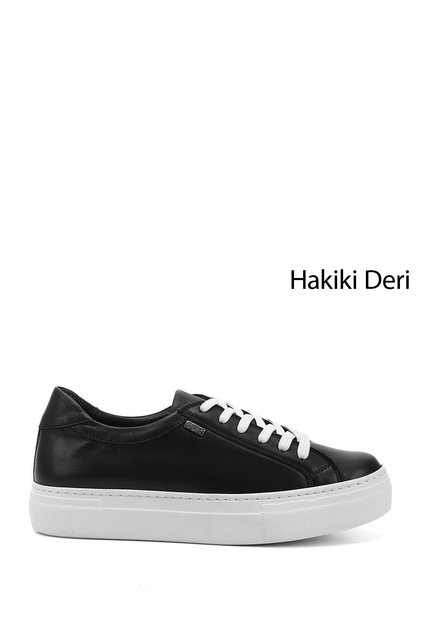 Kadın Lacivert Antik Bağcıklı Dolgu Taban Hakiki Deri Sneaker