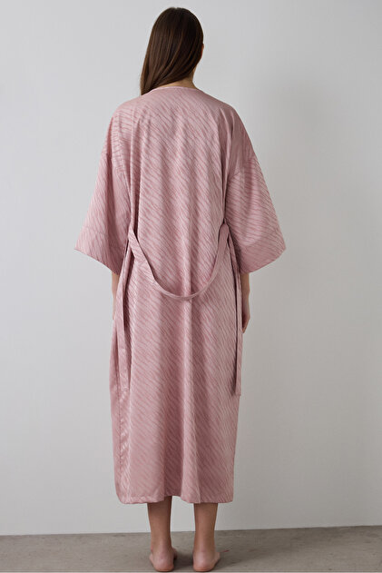 Penti Dusty Rose Emma Zebra Patterned Satin Long Sleeve Dressing Gown-  Trendyol