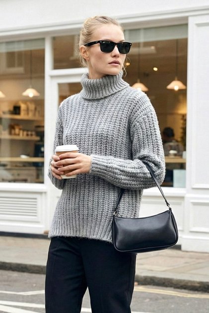 Kadın Oversize Boğazlı Kalın Triko Tunik – Rahat Kesim Kışlık