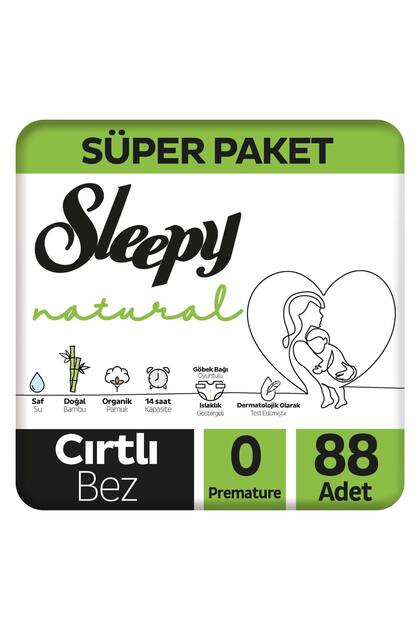 Sleepy Natural Süper Paket Bebek Bezi 0 Numara Premature 88 Adet