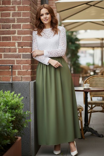Elastic Waist Double Skirt M213 Khaki