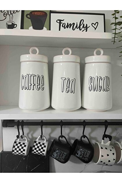 İnterlife 3lü Letter Liza Model Seramik Tea Coffee Sugar Kavanoz