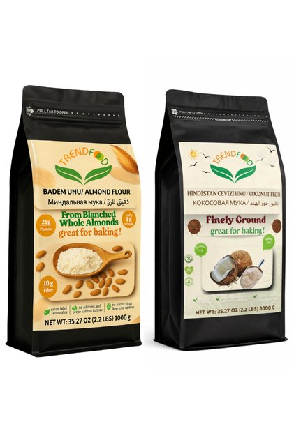 Glutensiz Un Paketi | 1 Kg Badem Unu 1 Kg Hindistan Cevizi Unu | Keto, Diyet Dostu, Lifli