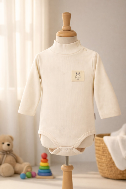 Soft Halo Balıkçı Yaka Uzun Kollu Bebek Body Bej