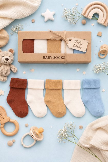 5 Pairs of Boxed 5-Color Baby Boy Socks 0-6 Months