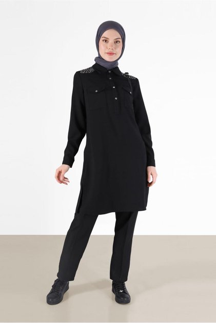 BUTTONED TUNIC WITH STONE DETAIL ON SHOULDER 42429