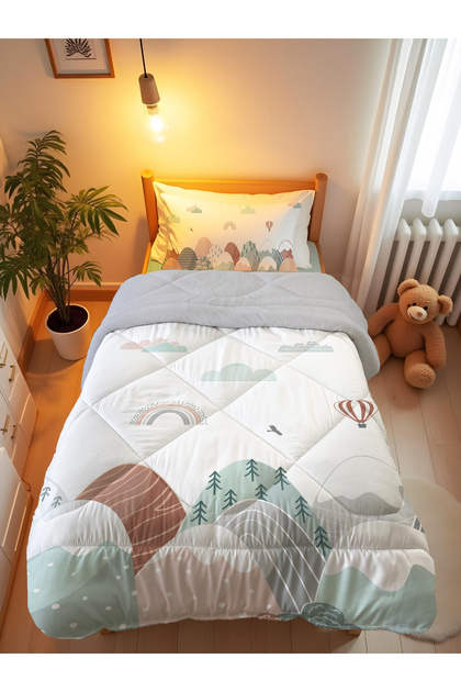 Verde apă, cu vedere la munte, cu model, pentru o persoană, 160x220 cm, pilota și set de dormit Wellsoft cu două fețe