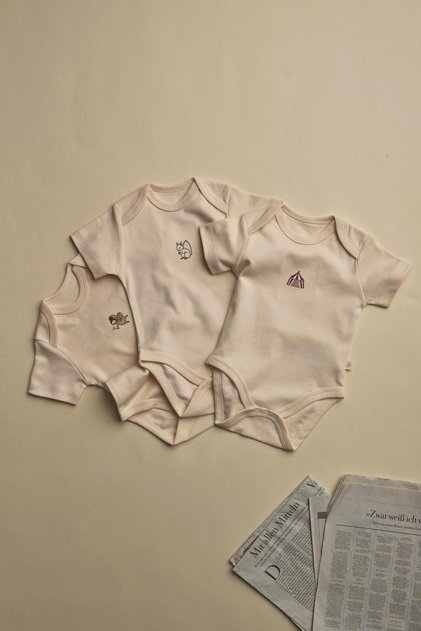 3-Pack Cream Dreams Series Short Sleeve Snap Fastener Bodysuit Model 9