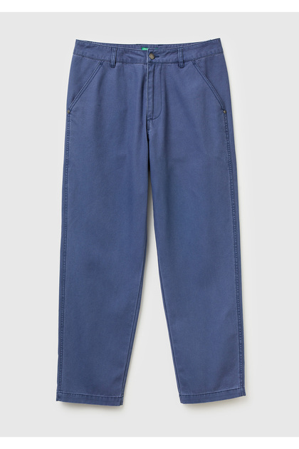 Men's Blue 100% Cotton Pants with Back Pocket Logo Detail