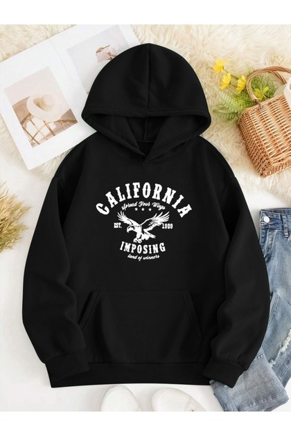 سويت شيرت بغطاء رأس بطبعة CALIFORNIA LOS ANGELES، للجنسين، بقصة واسعة