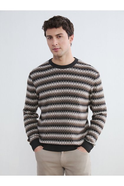 Anthracite bicycle collar patterned men's knit sweater from gülis store