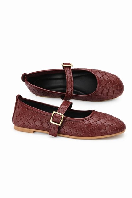 Women's Ballet Flats Classic Knitted Leather Patterned Flexible and Elegant Daily Ballet Flats