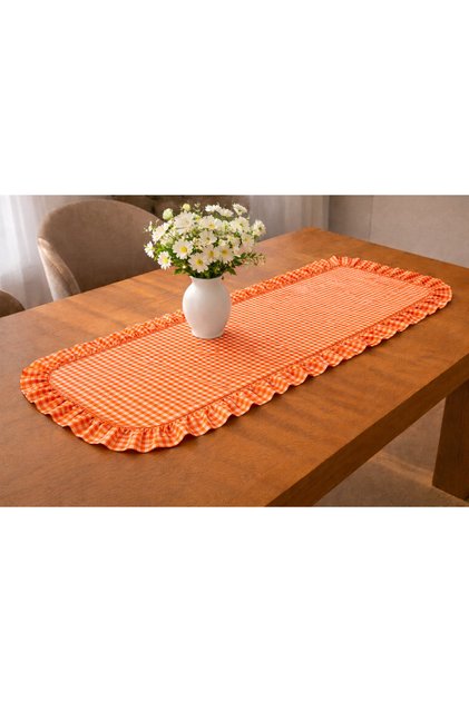 Orange Checked Floral Detail Runner 40X110