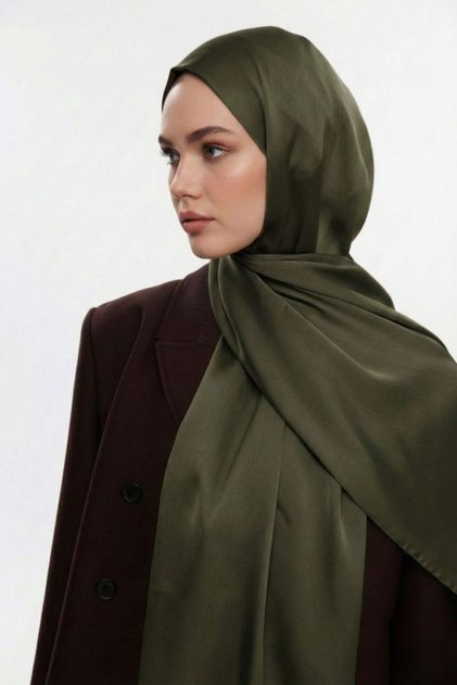 Koyu Haki & YAQA Özel Saten Dokulu Haki Şal