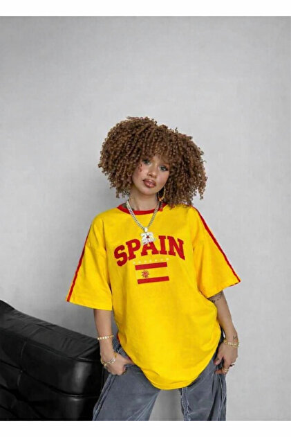 Vintage Spain Baskılı Unisex Oversize T-shirt
